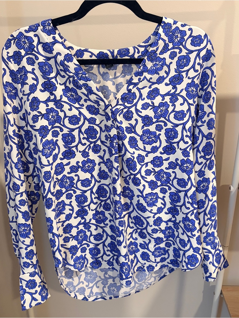 Ann Taylor White Blouse with Blue Floral Print